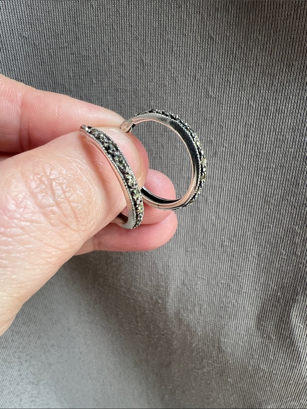 Sterling Silver Pave Hoop Earrings in Black and Silver with marcasite